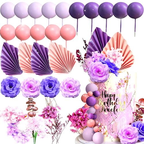 JeVenis Lila Rose Tortendeko Mit Rosen, Blumen, Goldenen Kugeln - Hochzeit Cupcake Topper JeVenis Lila Rose Tortendeko Mit Rosen, Blumen, Goldenen Kugeln - Hochzeit Cupcake Topper von JeVenis