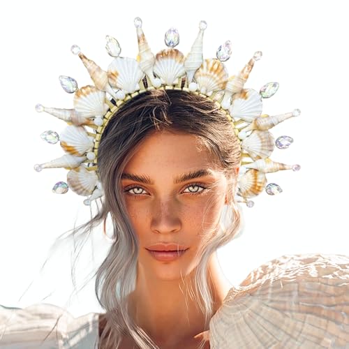 JeVenis Meerjungfrau Krone Stirnband Muschel Krone Sirene Kostüm Damen Gold Heiligenschein Kopfschmuck für Meerjungfrau Sirenen Göttin Cosplay Renaissance von JeVenis