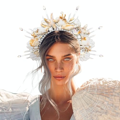 JeVenis Meerjungfrau Krone Stirnband Muschel Krone Sirene Kostüm Damen Silber Heiligenschein Krone Kopfschmuck für Meerjungfrau Sirenen Göttin Cosplay Renaissance von JeVenis