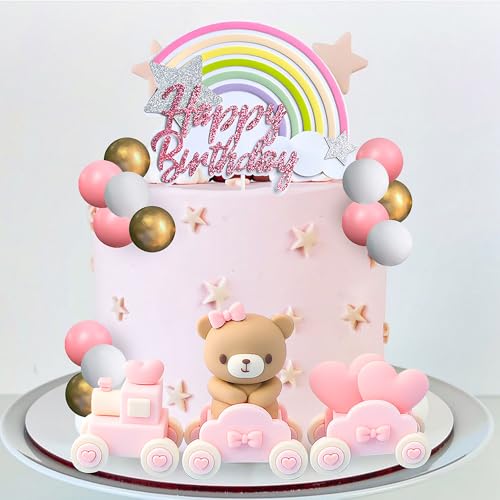 JeVenis Pink Bear Cake Toppers Zugbär Kuchendekoration Rosa Gold Weiß Kugel für Mädchen Babyparty Geburtstag Party Dekorationen JeVenis Pink Bear Cake Toppers Zugbär Kuchendekoration Rosa Gold Weiß Kugel für Mädchen Babyparty Geburtstag Party Dekorationen von JeVenis