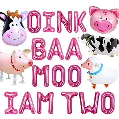 JeVenis Pink Oink Baa Moo I am Two Balloons Moo Moo I am Two Balloons Farm 2. Geburtstag Dekoration Barnyard 2. Geburtstag Dekoration Heilige Kuh I am Two Deko von JeVenis