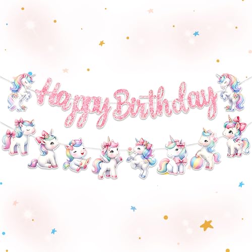 JeVenis Pony Einhorn Geburtstag Dekoration Banner Girlande Regenbogen Party Favors Regenbogen Geburtstag Dekoration für Mädchen von JeVenis