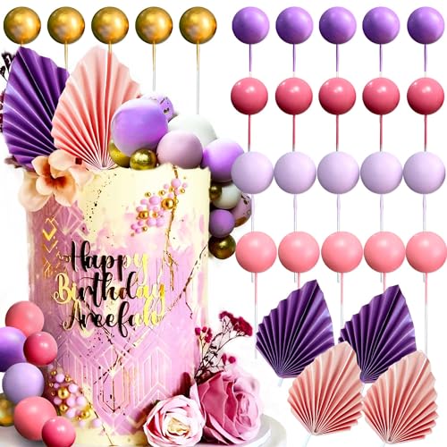 JeVenis Purple Pink Balls Cake Decoration Balls Cake Decoration Pink Palm Leaves Cake Decoration Bohemian Cake Decoration JeVenis Purple Pink Balls Cake Decoration Balls Cake Decoration Pink Palm Leaves Cake Decoration Bohemian Cake Decoration von JeVenis