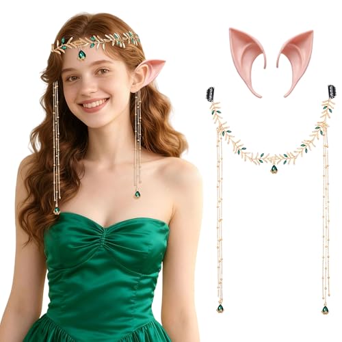 JeVenis Renaissance Elfenkostüm Renaissance Kopfschmuck Waldfee-Stirnband Krone Elfenohren Waldelf Renaissance Halloween Hochzeit Brautparty von JeVenis