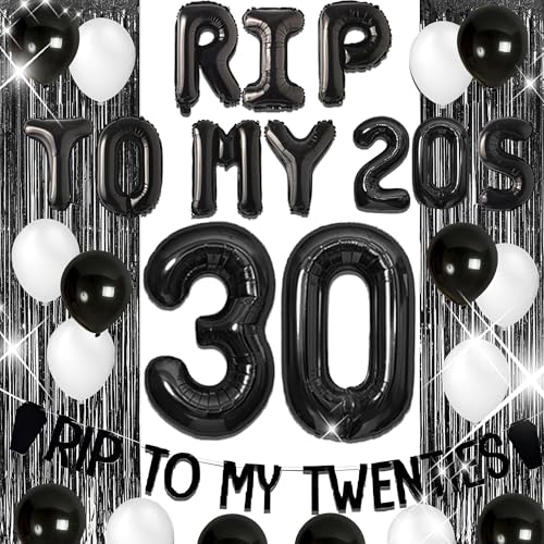 JeVenis Rip to My 20s Balloons Rip Twenties Balloons Gothic Birthday Decoration 30 Birthday Gift Death to My 20s Banner Funeral for My Youth 30th Birthday Decoration von JeVenis