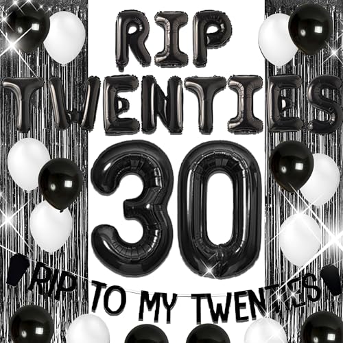 JeVenis Rip to My 20s Balloons Rip Twenties Balloons Gothic Birthday Decoration 30 Birthday Gift Death to My 20s Banner Funeral for My Youth 30th Birthday Decoration von JeVenis
