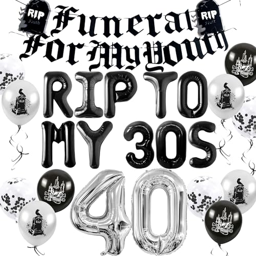 JeVenis Rip to My 30s Luftballons Rip Thirties Ballons Gothic Geburtstag Dekoration 40 Geburtstag Tod zu meinen 30ern Banner Beerdigung für meine Jugend 40 von JeVenis