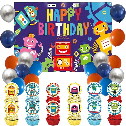 JeVenis Roboter Geburtstag Partyzubehör Roboter Geburtstag Ballons Roboter Banner Gefälligkeiten Kuchen Cupcake Dekoration von JeVenis