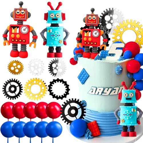 JeVenis Roboter Kostüm Roboter Geburtstag Wissenschaft Kuchen Topper Gear Kuchen Topper Für Geburtstagsparty Roboter Party Supplies von JeVenis