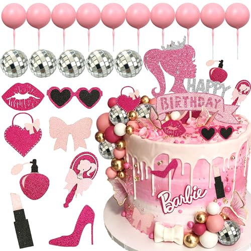JeVenis Rosa Mädchen Geburtstag Dekoration - Hot Pink Kuchen Dekoration, Kugeln, Palm Leaves, Heels, Lippenstift, Taschen Topper für Braut Dusche JeVenis Rosa Mädchen Geburtstag Dekoration - Hot Pink Kuchen Dekoration, Kugeln, Palm Leaves, Heels, Lippenstift, Taschen Topper für Braut Dusche von JeVenis