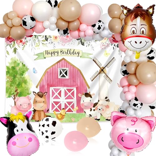 JeVenis Rose Bauernhof Tier Partydekorationen Scheunenhof Folienballons Dekoration für Jungen und Mädchen Girlande Ballon Happy Birthday Banner JeVenis Rose Bauernhof Tier Partydekorationen Scheunenhof Folienballons Dekoration für Jungen und Mädchen Girlande Ballon Happy Birthday Banner von JeVenis