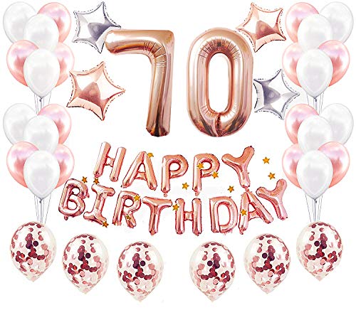 JeVenis Rose Gold 70. Geburtstag Dekorationen Party Supplies Nummer 70 Geburtstag Luftballons Alles Gute zum Geburtstag Ballon Banner 70 Geburtstag von JeVenis