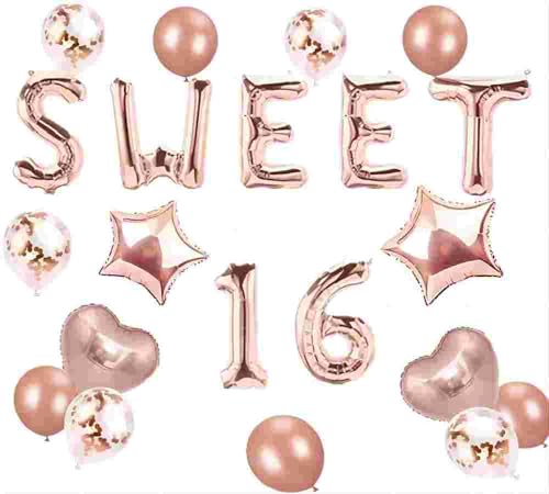JeVenis Rose Gold Sweet 16 Luftballons Sweet 16 Banner Luftballons Sweet Sixteen Dekoration 16. Geburtstag von JeVenis