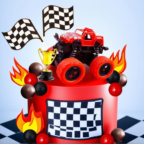 JeVenis Roter Monster-Truck-Kuchenaufsatz, Monster-Truck, Cupcake-Topper für Monstertruck-Party-Dekorationen, Monster-Truck JeVenis Roter Monster-Truck-Kuchenaufsatz, Monster-Truck, Cupcake-Topper für Monstertruck-Party-Dekorationen, Monster-Truck von JeVenis