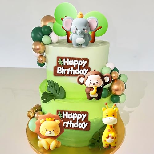 JeVenis Sage Green Tortendeko Tiere Kuchendeko Dschungel Geburtstag Deko Themed für Party Kinder Mädchen JeVenis Sage Green Tortendeko Tiere Kuchendeko Dschungel Geburtstag Deko Themed für Party Kinder Mädchen von JeVenis