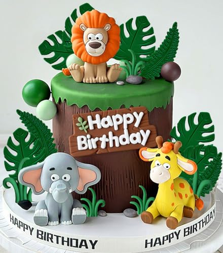 JeVenis Sage Green Tortendeko Tiere Kuchendeko Geburtstag Dschungel Themed Deko für Party Kinder Mädchen Babyshower von JeVenis