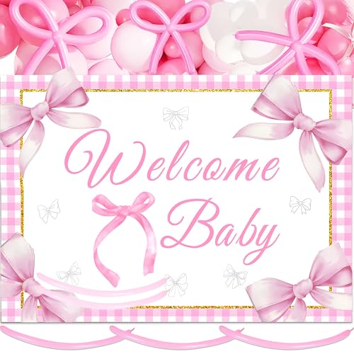 JeVenis Schleife Willkommen Baby Dekorationen Rosa Schleife Babyparty Dekor Willkommen Baby Mädchen Dekor Schleife Banner Rosa und Weiß BallonMädchen Geschlecht Enthüllung Party Foto Requisite JeVenis Schleife Willkommen Baby Dekorationen Rosa Schleife Babyparty Dekor Willkommen Baby Mädchen Dekor Schleife Banner Rosa und Weiß BallonMädchen Geschlecht Enthüllung Party Foto Requisite von JeVenis