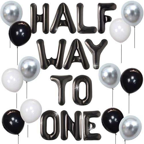 JeVenis Schwarz-silberfarbene Luftballons für 6 Monate, 1/2 Geburtstagsdekorationen, halber Geburtstag, Partyzubehör JeVenis Schwarz-silberfarbene Luftballons für 6 Monate, 1/2 Geburtstagsdekorationen, halber Geburtstag, Partyzubehör von JeVenis