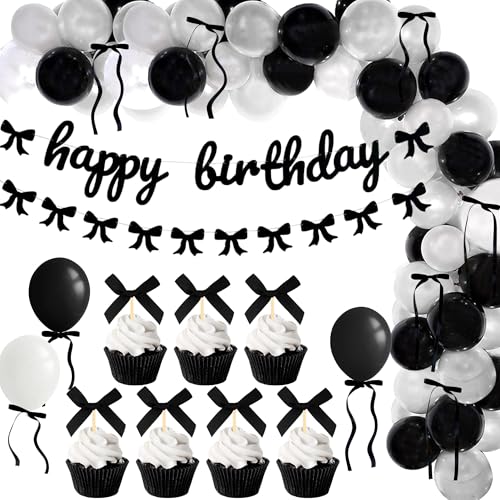JeVenis Schwarze Schleife Geburtstagsdeko Schwarz Schleife Tortendeko Bow Deko Schleife Knoten Bänder Prinzessin Tortendeko von JeVenis