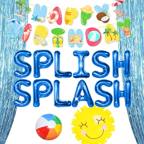JeVenis Splish Splash Geburtstagsdekorationen Luftballons Pool Geburtstag Party Banner Sommer Pool Party für Jungen Sommer Strand Party Hawaii Luau Tropische Party Dekorationen (Blau) von JeVenis