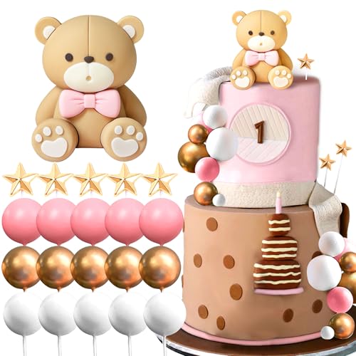 JeVenis Teddybär Tortendeko für Taufe Junge Rosa, Kuchen Dekoration für Mädchen 1 Jahr, Hochzeit, Babyshower, Geburtstag Party JeVenis Teddybär Tortendeko für Taufe Junge Rosa, Kuchen Dekoration für Mädchen 1 Jahr, Hochzeit, Babyshower, Geburtstag Party von JeVenis