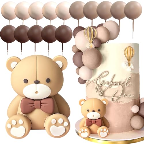 JeVenis Teddybär Tortendeko für Taufe Junge, Mädchen 1 Jahr, Braun, Kuchen Dekoration für Hochzeit, Babyshower, Geburtstag Party von JeVenis