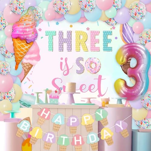 JeVenis Three is So Sweet Geburtstagsballons, drei Kugeln lustige Dekorationen für Mädchen, Dekoration für Mädchen, Sommer-Eiscreme-Thema JeVenis Three is So Sweet Geburtstagsballons, drei Kugeln lustige Dekorationen für Mädchen, Dekoration für Mädchen, Sommer-Eiscreme-Thema von JeVenis