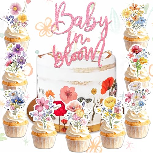 JeVenis Tortenaufsatz, Motiv: Baby in Blüte, 37 Stück, Wildblumen-Cupcake-Topper für Baby in Bloom, Partyzubehör JeVenis Tortenaufsatz, Motiv: Baby in Blüte, 37 Stück, Wildblumen-Cupcake-Topper für Baby in Bloom, Partyzubehör von JeVenis