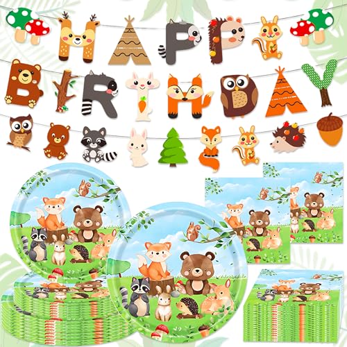 JeVenis Woodland Party Dekorationen Teller Servietten Woodland Thema Geschirr Tier Geburtstag Dekorationen für Jungen Mädchen Party Supplies JeVenis Woodland Party Dekorationen Teller Servietten Woodland Thema Geschirr Tier Geburtstag Dekorationen für Jungen Mädchen Party Supplies von JeVenis