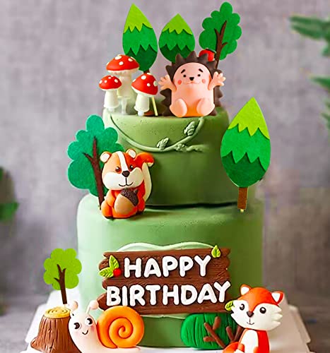 JeVenis Woodland Geburtstag Deko Tortenaufleger Waldtiere Tortendeko Waldtiere Geburtstag Wald Tiere Kuchen Toppers Eichhörnchen Igel Schnecke Kuchen Figuren von JeVenis