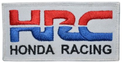 HRC Honda Racing weiß bestickt Badge Patch zum Aufnähen oder Aufbügeln auf 10 cm x 5 cm von Jean Junction