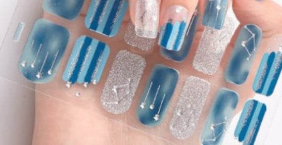 Blau, Klar & Silber Design Nail Wrap Streifen Aufkleber Wasserdicht Selbstklebend Diy Maniküre Kit | 14 Tipps von JeaniRo