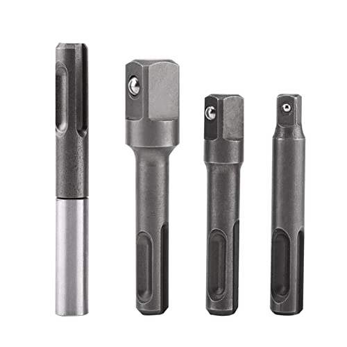 Jeanoko 4PC SDS Bit Extension Connector Set Vierkantbohrer Sechskantbuchsenadapter Verlängerungsstangen-Bithalter für Bohrer und Bits aus Kohlenstoffstahl und Chrom-Vanadium-Stahl von Jeanoko