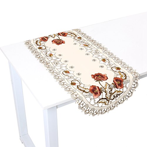 Jeanoko Tischdecke Rot Blumen Blume Hohl Bestickt Tischläufer Tischdecke Cutwork Tischdekoration Rechteck(Oval) von Jeanoko