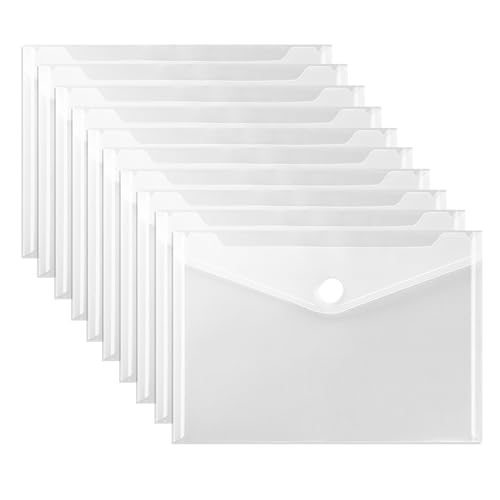 Jecdfs 10er Set Dokumententaschen A5, Umschlagmappen zum Abheften, Sichttaschen, Sammelmappen Wasserdicht und Reißfest für Dokumentenorganisation, Transparent Weiß (Dick) von Jecdfs