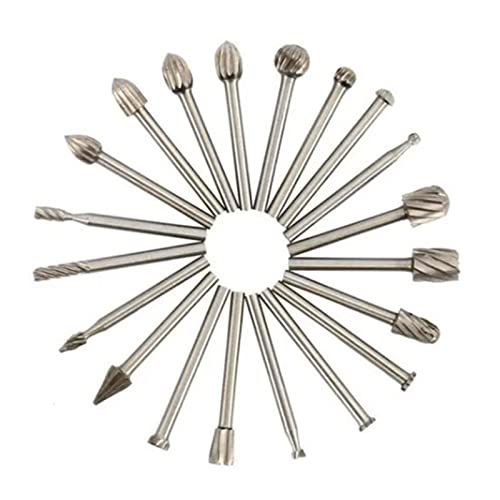 Jectse 20-teilige Kleine Rotationsfeie für die Holzbearbeitung, HochgeChwindigkeitsstahl-Skneidfräser Zum Gravieren, Kompatibel MIT den Misten-Rotations-Werk (Silberfarbe) von Jectse