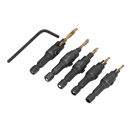 Jectse Senkerbohrer, 5-Teiles Schnellarbeiststahl-Lochschneider-Bohrwerkzug-Set MIT 1/4-Zoll-Schskantschaft, Schnelles Bohren, Versistene Größen, Verlängerte Bits, Brebiter Nutzen Jectse Senkerbohrer, 5-Teiles Schnellarbeiststahl-Lochschneider-Bohrwerkzug-Set MIT 1/4-Zoll-Schskantschaft, Schnelles Bohren, Versistene Größen, Verlängerte Bits, Brebiter Nutzen von Jectse