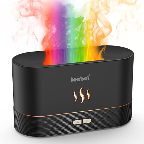 Jeebel Aroma Diffuser mit Flammen Effekt, Ultraschall Vernebler Luftbefeuchter DuftöL Diffuser mit 2 Helligkeit Einstellbar & Wasserlose Abschaltautomatik von Jeebel