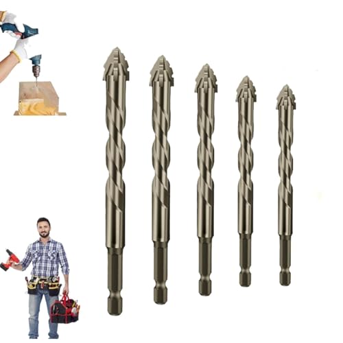 5 Count New Four-Flute Sawtooth Eccentric Drill Bit Set, Four Blade Serrated Eccentric Drill for Stone, Glass, Concrete, Wood, Brick, Metal (Set Models 4/6/8/10/12) von Jeeeun