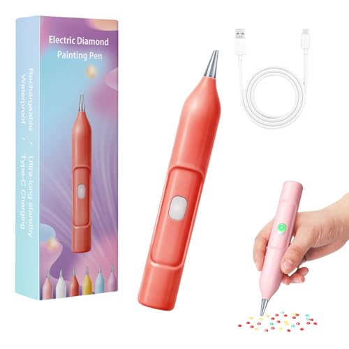 Electric Diamond Painting Pen, Mycraftclub Electric Vacuum Diamond Painting Pen, Ipx5 Waterproof Rechargeable Automatic Art Pens Tools With 2 Replacement Tip (Orange) von Jeeeun