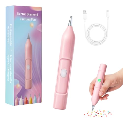 Electric Diamond Painting Pen, Mycraftclub Electric Vacuum Diamond Painting Pen, Ipx5 Waterproof Rechargeable Automatic Art Pens Tools With 2 Replacement Tip (Pink) von Jeeeun