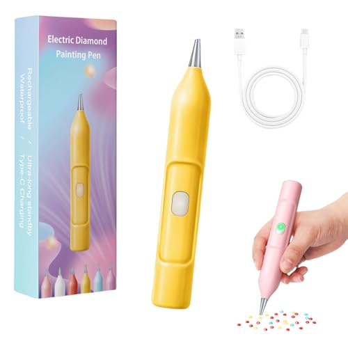 Electric Diamond Painting Pen, Mycraftclub Electric Vacuum Diamond Painting Pen, Ipx5 Waterproof Rechargeable Automatic Art Pens Tools With 2 Replacement Tip (Yellow) von Jeeeun
