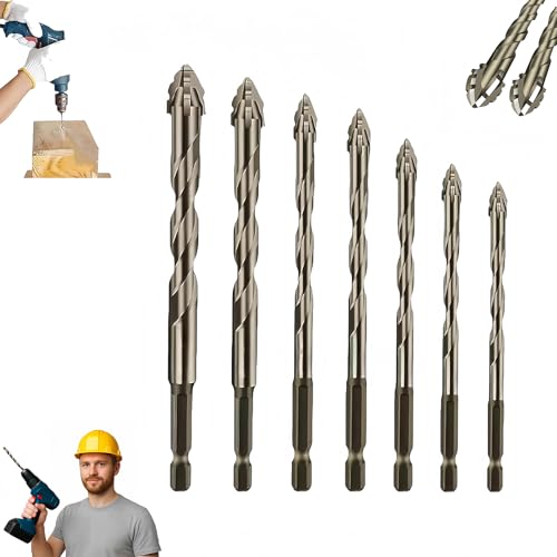 Iiteraryi New Four-Flute Sawtooth Eccentric Drill Bit Set, Four Blade Serrated Eccentric Drill Bits, 4 Blade Sawtooth Drill Bit Set for Stone Glass Concrete Wood Brick Metal ((3/4/5/6/8/10/12mm)) von Jeeeun