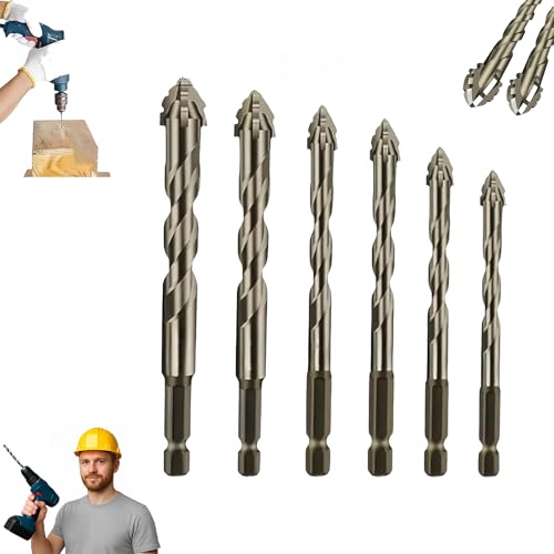 Iiteraryi New Four-Flute Sawtooth Eccentric Drill Bit Set, Four Blade Serrated Eccentric Drill Bits, 4 Blade Sawtooth Drill Bit Set for Stone Glass Concrete Wood Brick Metal ((4/5/6/8/10/12mm)) von Jeeeun