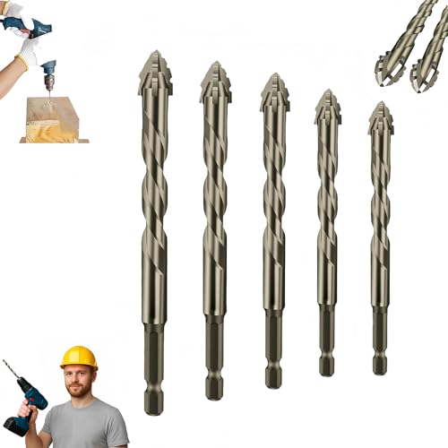 Iiteraryi New Four-Flute Sawtooth Eccentric Drill Bit Set, Four Blade Serrated Eccentric Drill Bits, 4 Blade Sawtooth Drill Bit Set for Stone Glass Concrete Wood Brick Metal ((5/6/8/10/12mm)) von Jeeeun