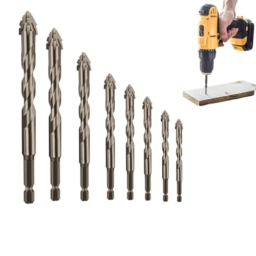 Iiteraryi New Four-Flute Sawtooth Eccentric Drill Bit Set, Four Blade Serrated Multi-Functional Drill Bits, High Hardness Bevel Head for Wood, Metal, Stone, Glass & Concrete (3+4+5+6+7+8+10+12cm) von Jeeeun