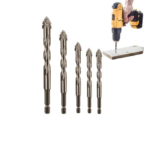 Iiteraryi New Four-Flute Sawtooth Eccentric Drill Bit Set, Four Blade Serrated Multi-Functional Drill Bits, High Hardness Bevel Head for Wood, Metal, Stone, Glass & Concrete (6+6+8+10+12cm) von Jeeeun