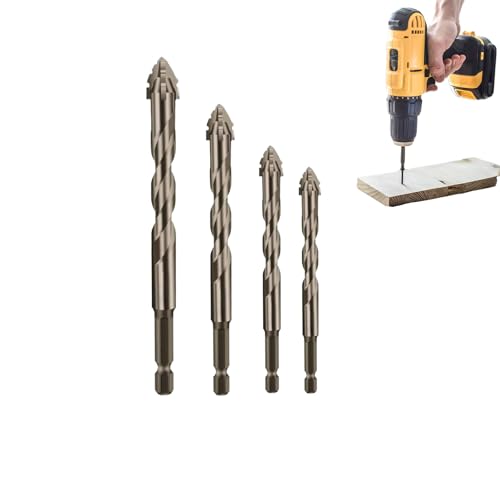 Iiteraryi New Four-Flute Sawtooth Eccentric Drill Bit Set, Four Blade Serrated Multi-Functional Drill Bits, High Hardness Bevel Head for Wood, Metal, Stone, Glass & Concrete (6+8+10+12cm) von Jeeeun
