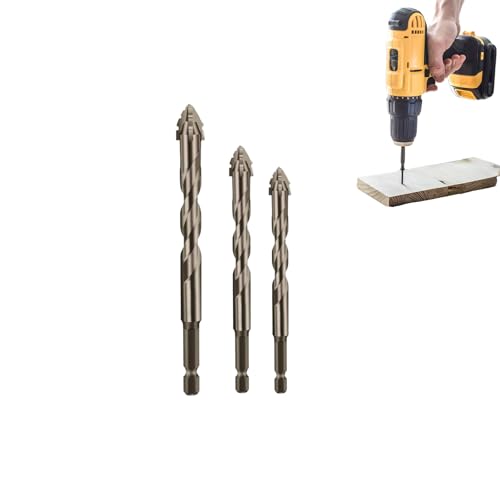 Iiteraryi New Four-Flute Sawtooth Eccentric Drill Bit Set, Four Blade Serrated Multi-Functional Drill Bits, High Hardness Bevel Head for Wood, Metal, Stone, Glass & Concrete (6+8+10cm) von Jeeeun