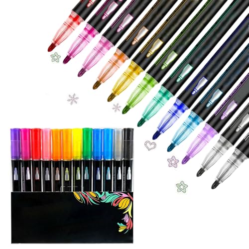 Jeeeun Marker Pen for Highlight, Magische Stifte, Double Line Metallic Glitter Highlighters for Drawing and Scribbling (12 colors) von Jeeeun